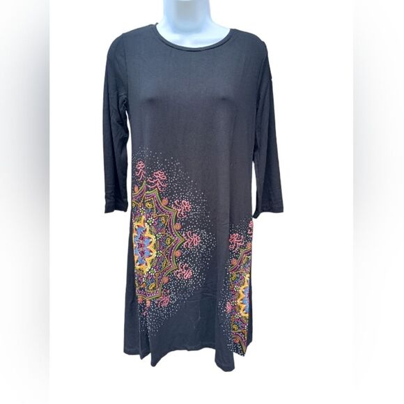 NWT Desigual Mara Embroidered Mandala 3/4 Sleeve A-Line Black Mini Dress - Picture 3 of 15